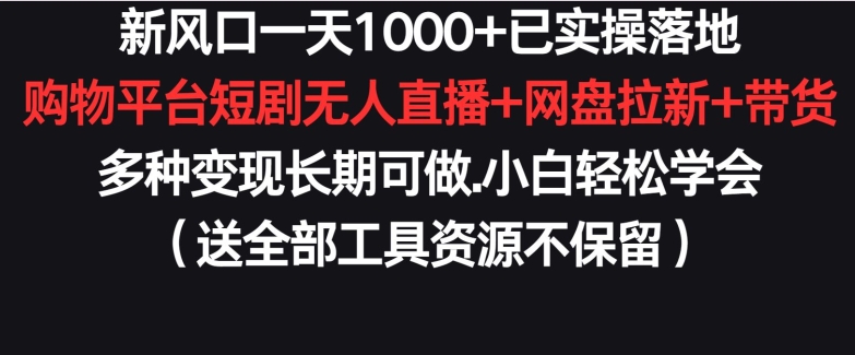新风口一天1000+已实操落地购物平台短剧无人直播+网盘拉新+带货多种变现长期可做_双星网创_创业赚钱_抖音教程_短视频教程-创业赚钱_抖音教程_短视频教程
