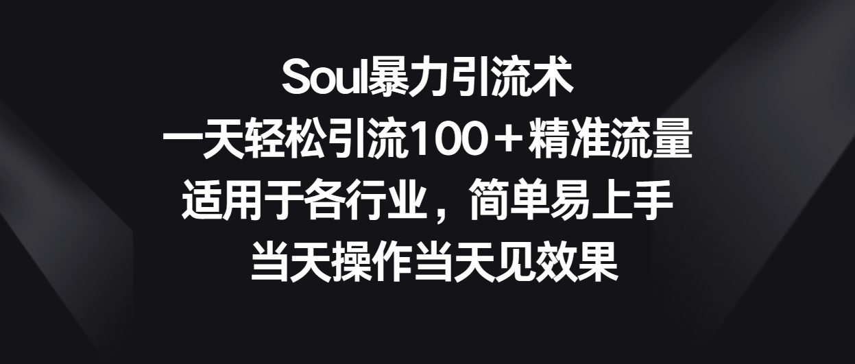 Soul暴力引流术，一天轻松引流100＋精准流量，适用于各行业，简单易上手！_双星网创_创业赚钱_抖音教程_短视频教程-创业赚钱_抖音教程_短视频教程