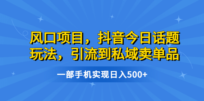 风口项目，抖音今日话题玩法，引流到私域卖单品，一部手机实现日入500+_双星网创_创业赚钱_抖音教程_短视频教程-创业赚钱_抖音教程_短视频教程