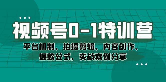 视频号0-1特训营：平台机制、拍摄剪辑、内容创作、爆款公式，实战案例分享_双星网创_创业赚钱_抖音教程_短视频教程-创业赚钱_抖音教程_短视频教程