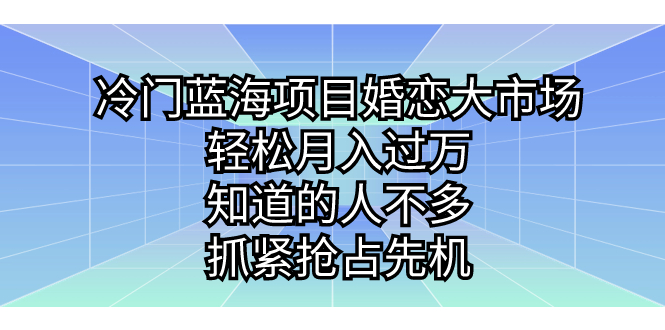 冷门蓝海项目婚恋大市场，轻松月入过万，知道的人不多，抓紧抢占先机。_双星网创_创业赚钱_抖音教程_短视频教程-创业赚钱_抖音教程_短视频教程