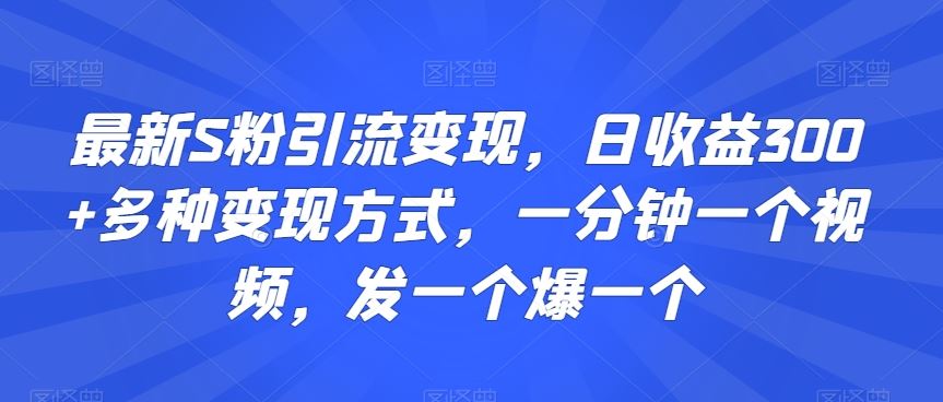 最新S粉引流变现，日收益300+多种变现方式，一分钟一个视频，发一个爆一个【揭秘】_双星网创_创业赚钱_抖音教程_短视频教程-创业赚钱_抖音教程_短视频教程