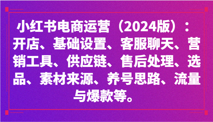 小红书电商运营（2024版）：开店、设置、供应链、选品、素材、养号、流量与爆款等_双星网创_创业赚钱_抖音教程_短视频教程-创业赚钱_抖音教程_短视频教程