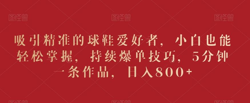 吸引精准的球鞋爱好者，小白也能轻松掌握，持续爆单技巧，5分钟一条作品，日入800+【揭秘】_双星网创_创业赚钱_抖音教程_短视频教程-创业赚钱_抖音教程_短视频教程
