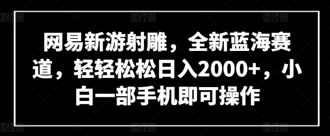 网易新游射雕，全新蓝海赛道，轻轻松松日入2000+，小白一部手机即可操作_双星网创_创业赚钱_抖音教程_短视频教程-创业赚钱_抖音教程_短视频教程