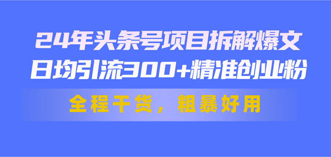 24年头条号项目拆解爆文，日均引流300+精准创业粉，全程干货，粗暴好用_双星网创_创业赚钱_抖音教程_短视频教程-创业赚钱_抖音教程_短视频教程