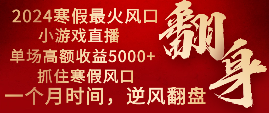2024年最火寒假风口项目 小游戏直播 单场收益5000+抓住风口 一个月直接提车_双星网创_创业赚钱_抖音教程_短视频教程-创业赚钱_抖音教程_短视频教程