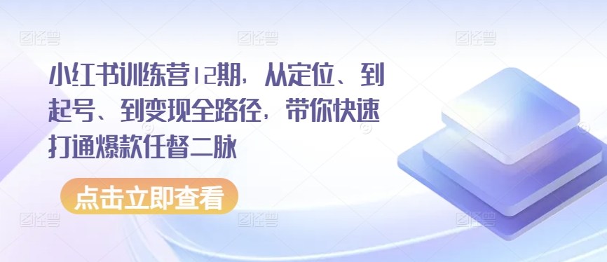 小红书训练营12期，从定位、到起号、到变现全路径，带你快速打通爆款任督二脉_双星网创_创业赚钱_抖音教程_短视频教程-创业赚钱_抖音教程_短视频教程