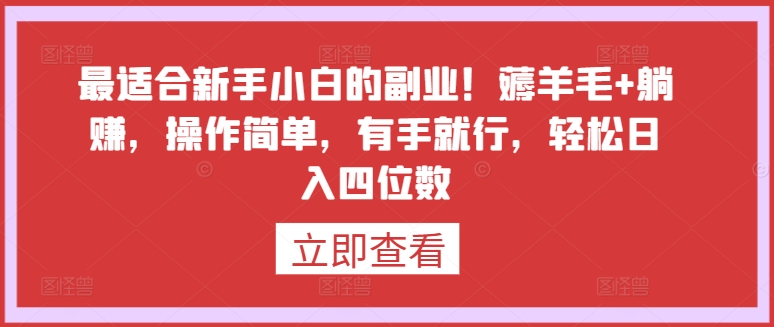 最适合新手小白的副业！薅羊毛+躺赚，操作简单，有手就行，轻松日入四位数_双星网创_创业赚钱_抖音教程_短视频教程-创业赚钱_抖音教程_短视频教程