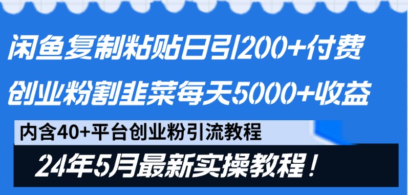 闲鱼复制粘贴日引200+付费创业粉，24年5月最新方法！割韭菜日稳定5000+收益_双星网创_创业赚钱_抖音教程_短视频教程-创业赚钱_抖音教程_短视频教程