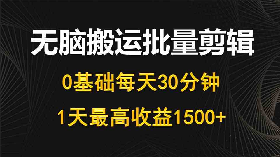 （10008期）每天30分钟，0基础无脑搬运批量剪辑，1天最高收益1500+_双星网创_创业赚钱_抖音教程_短视频教程-创业赚钱_抖音教程_短视频教程