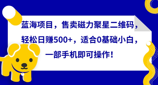 蓝海项目，售卖磁力聚星二维码，轻松日赚500+，适合0基础小白，一部手机即可操作_双星网创_创业赚钱_抖音教程_短视频教程-创业赚钱_抖音教程_短视频教程