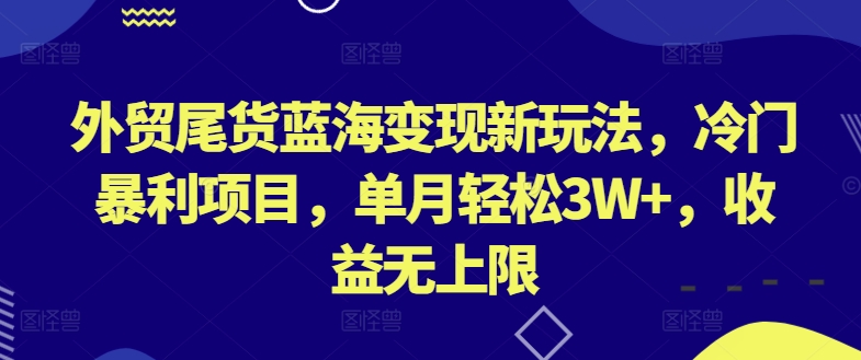 外贸尾货蓝海变现新玩法，冷门暴利项目，单月轻松3W+，收益无上限_双星网创_创业赚钱_抖音教程_短视频教程-创业赚钱_抖音教程_短视频教程