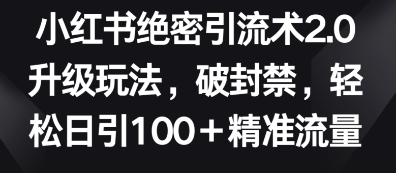 小红书绝密引流术2.0升级玩法，破封禁，轻松日引100+精准流量_双星网创_创业赚钱_抖音教程_短视频教程-创业赚钱_抖音教程_短视频教程