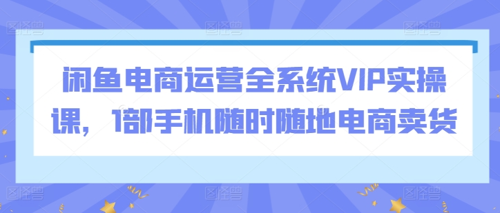 闲鱼电商运营全系统VIP实操课，1部手机随时随地电商卖货_双星网创_创业赚钱_抖音教程_短视频教程-创业赚钱_抖音教程_短视频教程