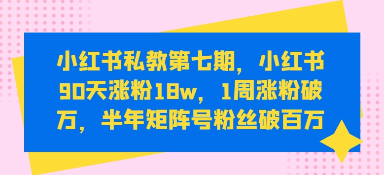 小红书私教第七期，小红书90天涨粉18w，1周涨粉破万，半年矩阵号粉丝破百万_双星网创_创业赚钱_抖音教程_短视频教程-创业赚钱_抖音教程_短视频教程