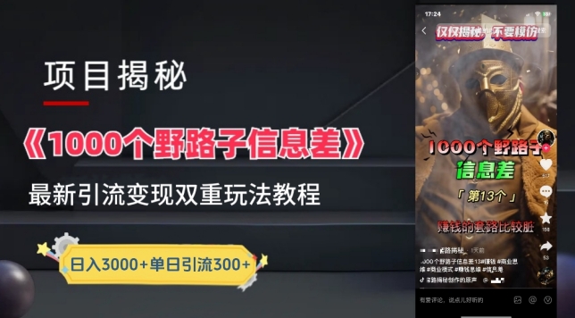 一千个野路子信息差最新玩法教程-变现+引流的玩法具体拆解_双星网创_创业赚钱_抖音教程_短视频教程-创业赚钱_抖音教程_短视频教程