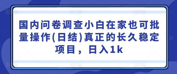 国内问卷调查小白在家也可批量操作(日结)真正的长久稳定项目，日入1k【揭秘】_双星网创_创业赚钱_抖音教程_短视频教程-创业赚钱_抖音教程_短视频教程