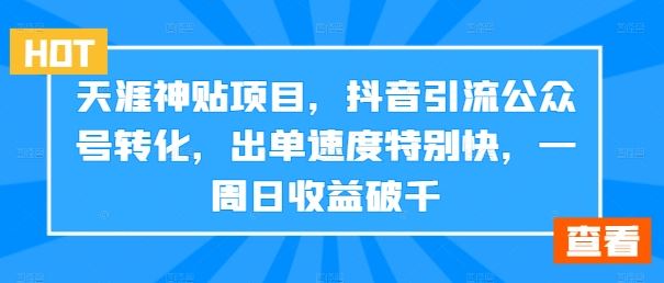 天涯神贴项目，抖音引流公众号转化，出单速度特别快，一周日收益破千_双星网创_创业赚钱_抖音教程_短视频教程-创业赚钱_抖音教程_短视频教程