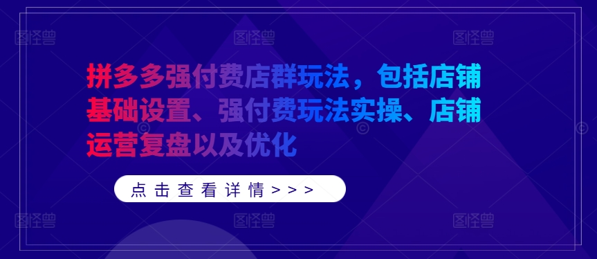 拼多多强付费店群玩法，包括店铺基础设置、强付费玩法实操、店铺运营复盘以及优化_双星网创_创业赚钱_抖音教程_短视频教程-创业赚钱_抖音教程_短视频教程