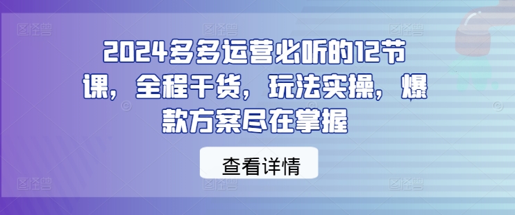 2024多多运营必听的12节课，全程干货，玩法实操，爆款方案尽在掌握_双星网创_创业赚钱_抖音教程_短视频教程-创业赚钱_抖音教程_短视频教程