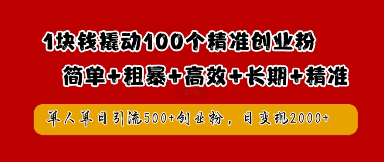 1块钱撬动100个精准创业粉，简单粗暴高效长期精准，单人单日引流500+创业粉，日变现2k【揭秘】_双星网创_创业赚钱_抖音教程_短视频教程-创业赚钱_抖音教程_短视频教程