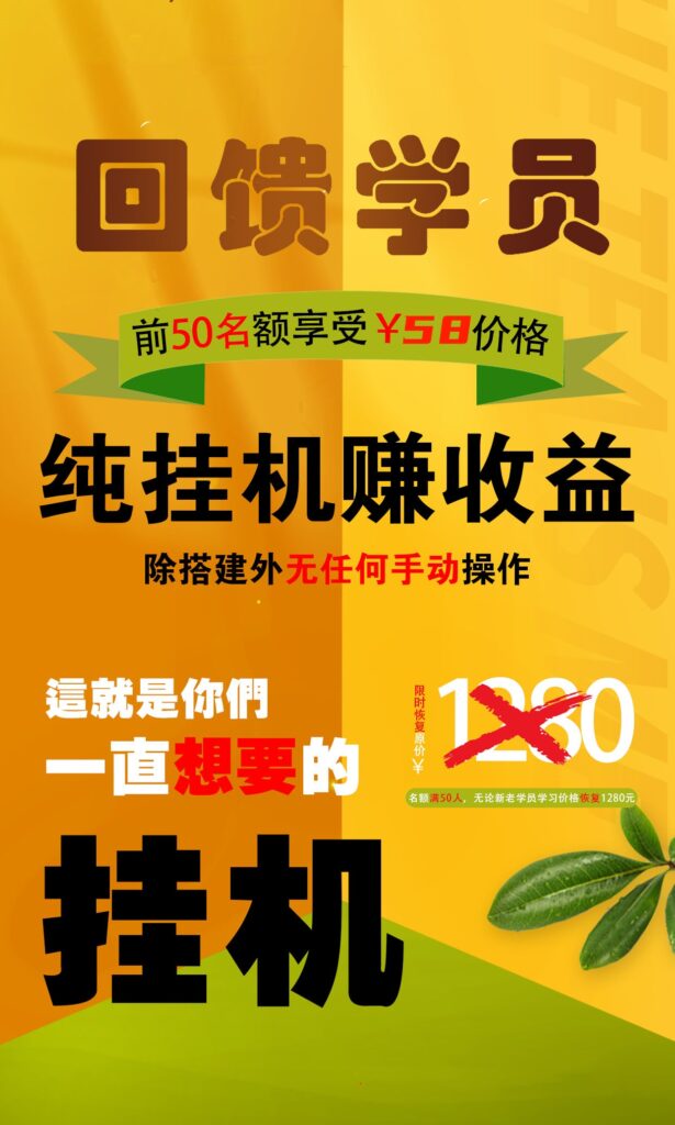 【回馈学员】纯挂机赚收益，限前50名享受_双星网创_创业赚钱_抖音教程_短视频教程-创业赚钱_抖音教程_短视频教程