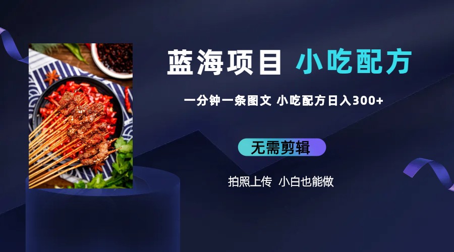 蓝海项目一分钟一条图文作品-日入300+小吃配方项目（附 684G小吃配方）_双星网创_创业赚钱_抖音教程_短视频教程-创业赚钱_抖音教程_短视频教程