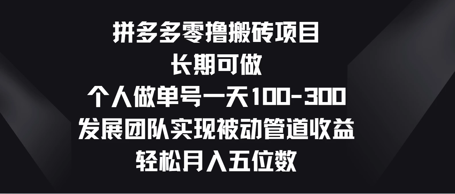 拼多多零撸搬砖项目，长期可做，个人做单号一天100-300，发展团队实现被动管道收益，轻松月入五位数_双星网创_创业赚钱_抖音教程_短视频教程-创业赚钱_抖音教程_短视频教程