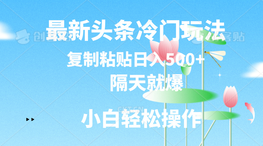最新头条冷门玩法，隔天就爆，复制粘贴日入500+_双星网创_创业赚钱_抖音教程_短视频教程-创业赚钱_抖音教程_短视频教程