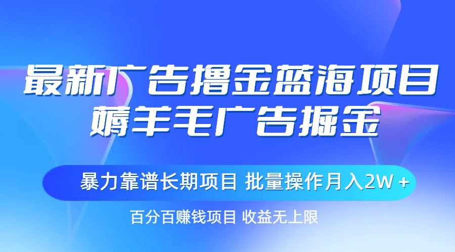 最新广告撸金蓝海项目，薅羊毛广告掘金 长期项目 批量操作月入2W＋_双星网创_创业赚钱_抖音教程_短视频教程-创业赚钱_抖音教程_短视频教程